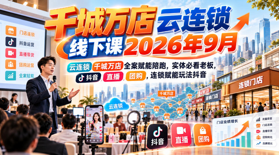 千城万店云连锁线下课2026年9月，云连锁千城万店全案赋能陪跑，实体必看老板，抖音，直播，团购，连锁赋能玩法抖音 - 严选资源大全