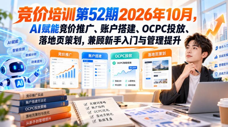 【无水印】竞价培训第52期2026年10月，AI赋能竞价推广、账户搭建、OCPC投放、落地页策划，兼顾新手入门与管理提升 - 严选资源大全 - 严选资源大全