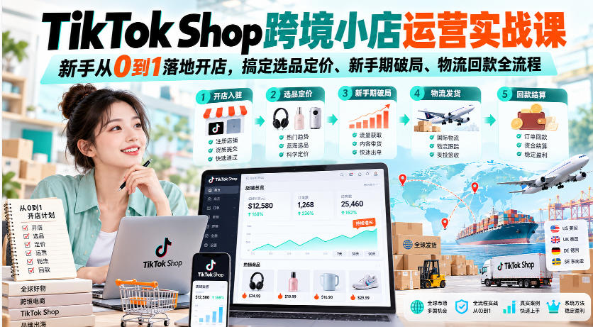TikTok Shop跨境小店运营实战课，新手从0到1落地开店，搞定选品定价、新手期破局、物流回款全流程 - 严选资源大全