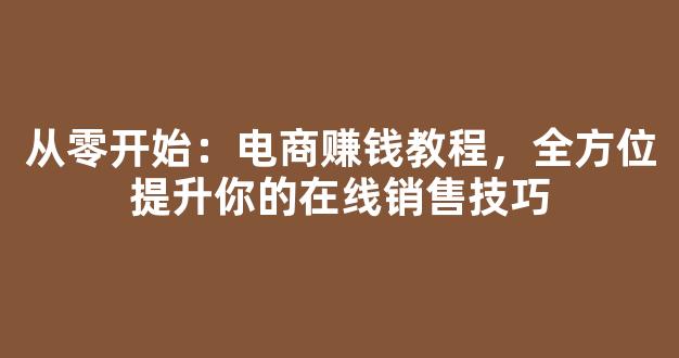 从零开始：电商赚钱教程，全方位提升你的在线销售技巧 - 严选资源大全