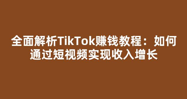 全面解析TikTok赚钱教程：如何通过短视频实现收入增长 - 严选资源大全