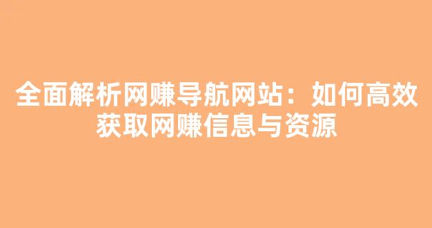 全面解析网赚导航网站：如何高效获取网赚信息与资源 - 严选资源大全