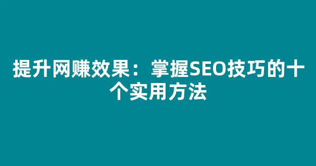 提升网赚效果：掌握SEO技巧的十个实用方法 - 严选资源大全