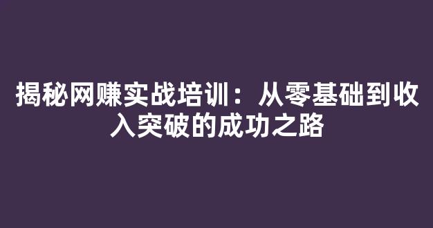 揭秘网赚实战培训：从零基础到收入突破的成功之路 - 严选资源大全