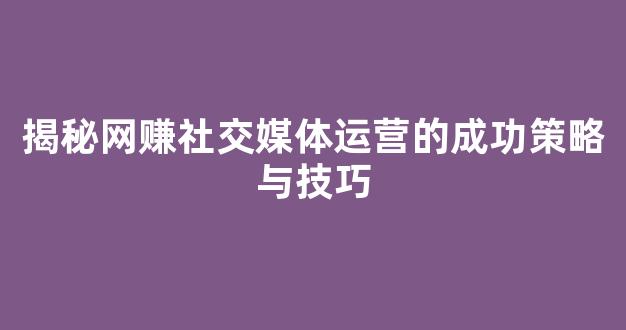 揭秘网赚社交媒体运营的成功策略与技巧 - 严选资源大全