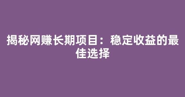 揭秘网赚长期项目：稳定收益的最佳选择 - 严选资源大全