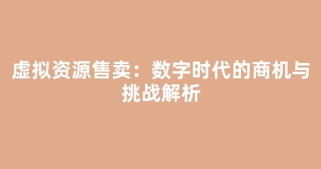 虚拟资源售卖：数字时代的商机与挑战解析 - 严选资源大全