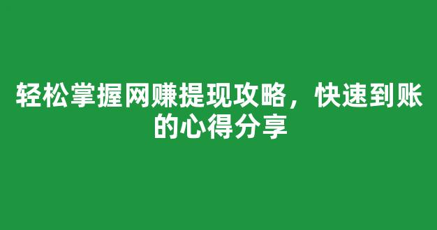 轻松掌握网赚提现攻略，快速到账的心得分享 - 严选资源大全