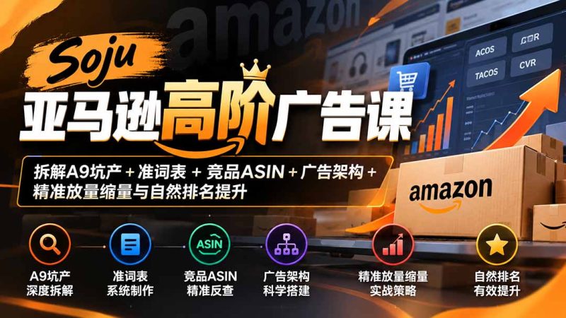 Soju亚马逊高阶广告课:拆解A9坑产+准词表+竞品ASIN+广告架构+精准放量缩量与自然排名提升 - 严选资源大全 - 严选资源大全