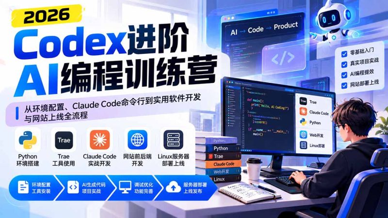 Codex进阶AI编程训练营:从环境配置、Claude Code命令行到实用软件开发与网站上线全流程 - 严选资源大全 - 严选资源大全
