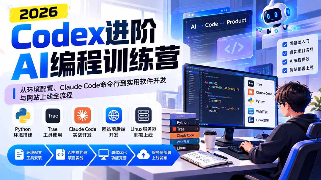 Codex进阶AI编程训练营：从环境配置、Claude Code命令行到实用软件开发与网站上线全流程 - 严选资源大全