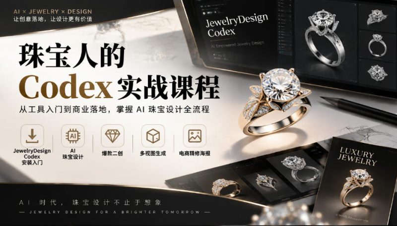 珠宝人的Codex实战课程｜JewelryDesign Codex安装入门、AI珠宝设计、爆款二创、多视图生成、电商精修海报全链路教学 - 严选资源大全 - 严选资源大全