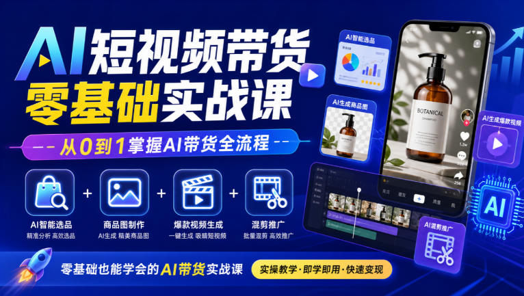 AI短视频带货零基础实战课｜AI智能选品+商品图制作+爆款视频生成+混剪推广，从0到1掌握AI带货全流程 - 严选资源大全