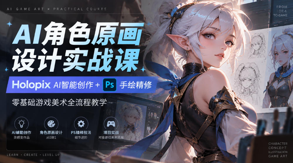 AI角色原画设计实战课｜Holopix AI智能创作+PS手绘精修，零基础游戏美术全流程教学 - 严选资源大全
