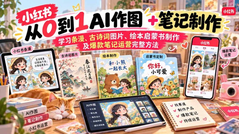 2026小红书AI内容创作从0到1-更新1009:学习条漫、古诗词图片、绘本启蒙书制作及爆款笔记运营完整方法 - 严选资源大全 - 严选资源大全