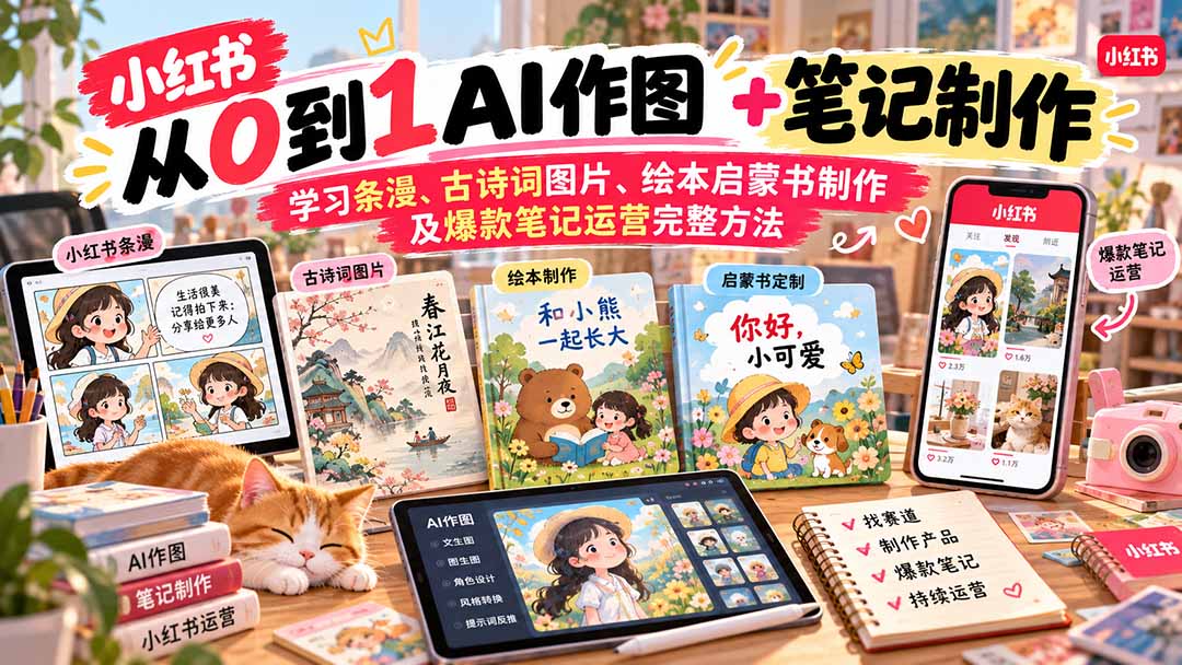 2026小红书AI内容创作从0到1-更新1009：学习条漫、古诗词图片、绘本启蒙书制作及爆款笔记运营完整方法 - 严选资源大全