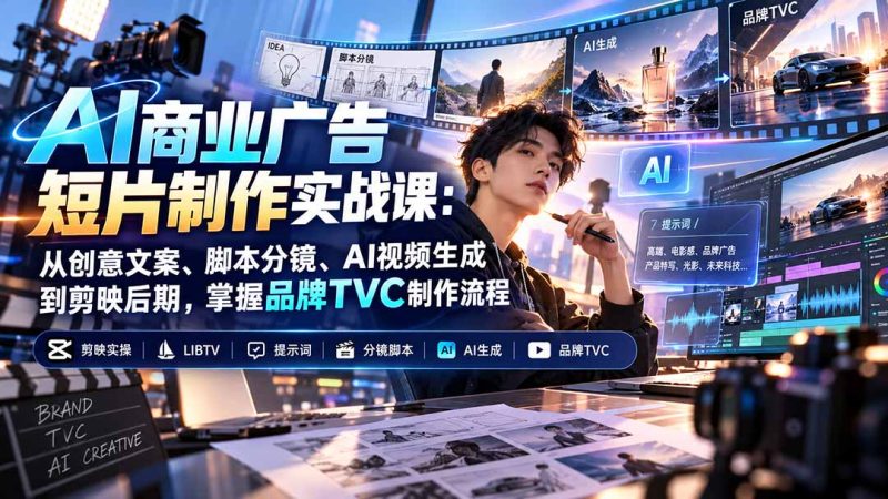 AI商业广告短片制作实战课：从创意文案、脚本分镜、AI视频生成到剪映后期，掌握品牌TVC制作流程 - 严选资源大全 - 严选资源大全