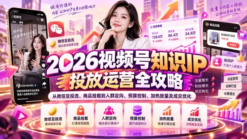 2026视频号知识IP投放运营全攻略:从微信豆投流、商品挂载到人群定向、预算控制、加热放量及成交优化 - 严选资源大全 - 严选资源大全