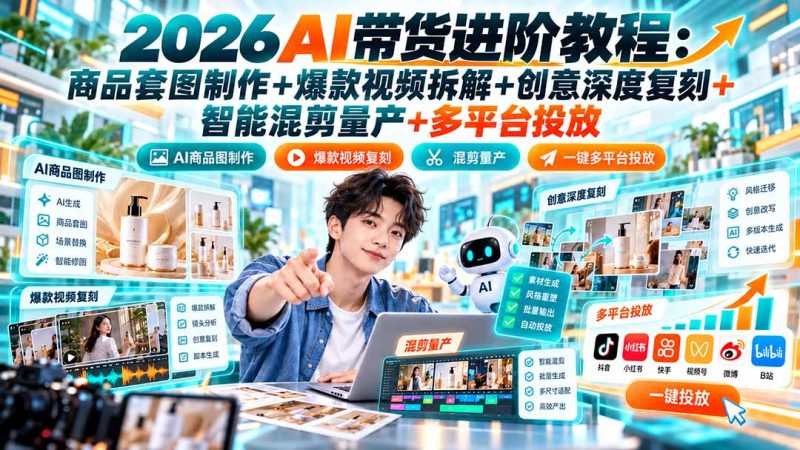 2026AI带货进阶教程：商品套图制作+爆款视频拆解+创意深度复刻+智能混剪量产+多平台投放 - 严选资源大全 - 严选资源大全