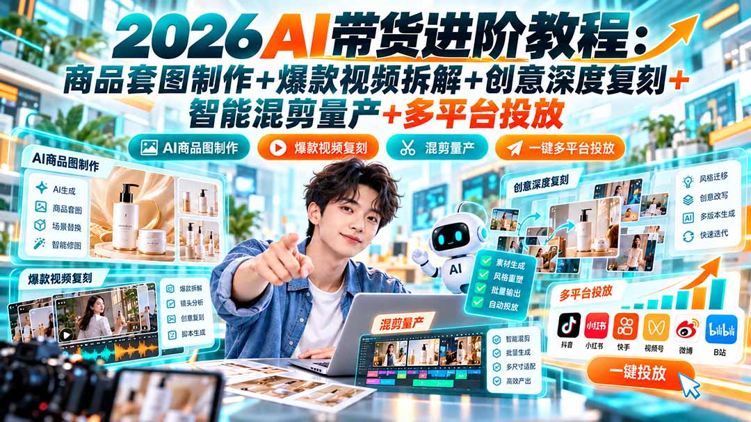2026AI带货进阶教程:商品套图制作+爆款视频拆解+创意深度复刻+智能混剪量产+多平台投放 - 严选资源大全
