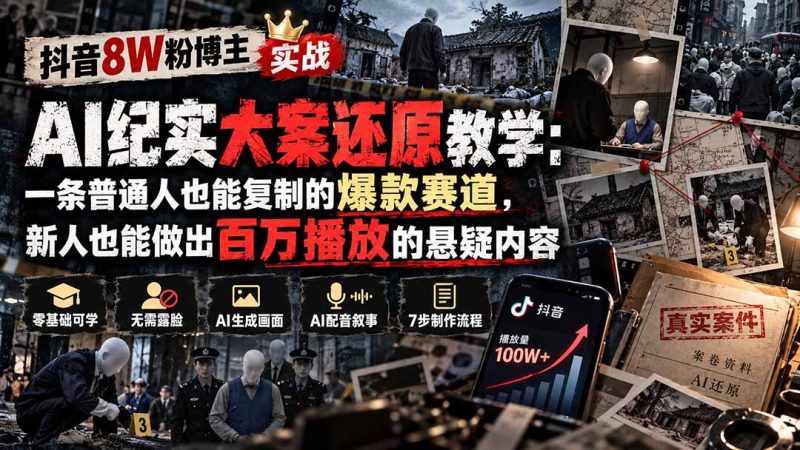 抖音8W粉博主AI纪实大案还原教学:一条普通人也能复制的爆款赛道,新人也能做出百万播放的悬疑内容 - 严选资源大全 - 严选资源大全