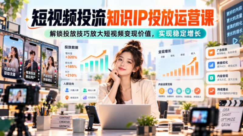 短视频投流知识IP投放运营课,解锁投放技巧放大短视频变现价值,实现稳定增长 - 严选资源大全 - 严选资源大全