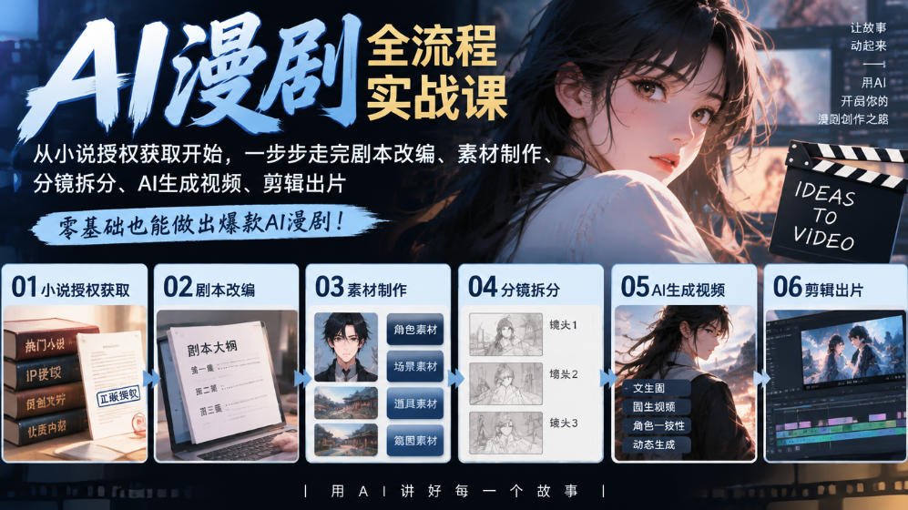 AI漫剧全流程实战课|从小说授权获取开始,一步步走完剧本改编、素材制作、分镜拆分、AI生成视频、剪辑出片全流程 - 严选资源大全