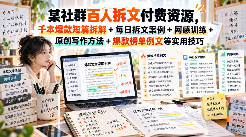 (无水印)某社群百人拆文付费资源，千本爆款短篇拆解+每日拆文案例+网感训练+原创写作方法+爆款榜单例文等实用技巧(更新1009) - 严选资源大全