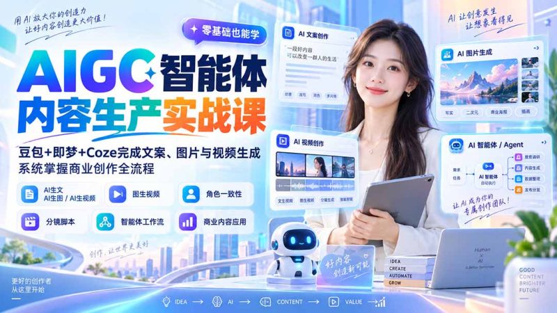 AIGC智能体内容生产实战课：豆包+即梦+Coze完成文案、图片与视频生成，系统掌握商业创作全流程 - 严选资源大全 - 严选资源大全