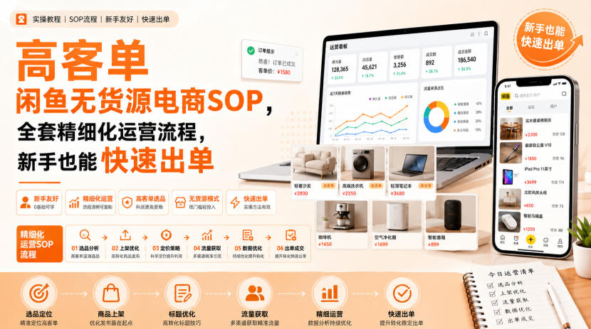 高客单闲鱼无货源电商SOP，全套精细化运营流程，新手也能快速出单 - 严选资源大全