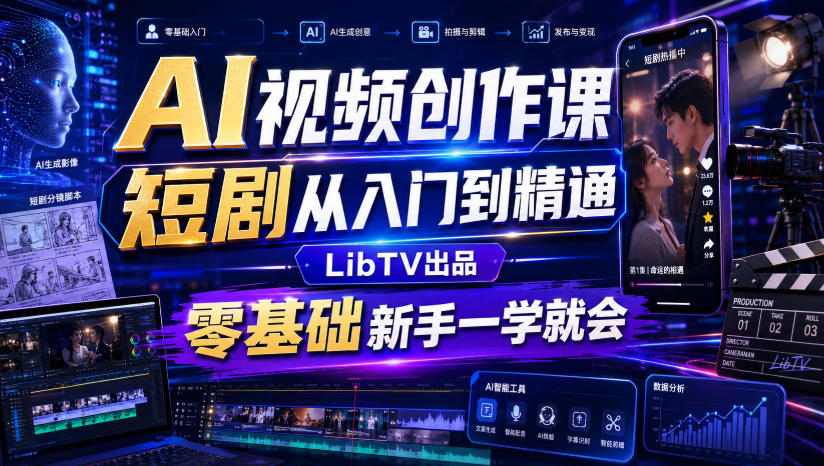 AI视频创作课，短剧从入门到精通，LibTV出品，零基础新手一学就会 - 严选资源大全