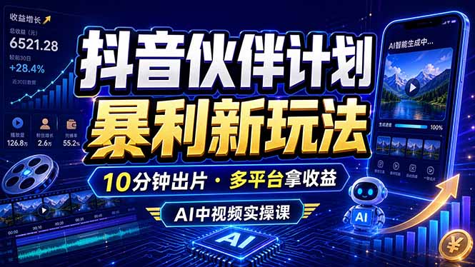 抖音伙伴计划最新玩法,无需配音剪辑,10分钟出一条原创视频,轻松日入三位数 - 严选资源大全