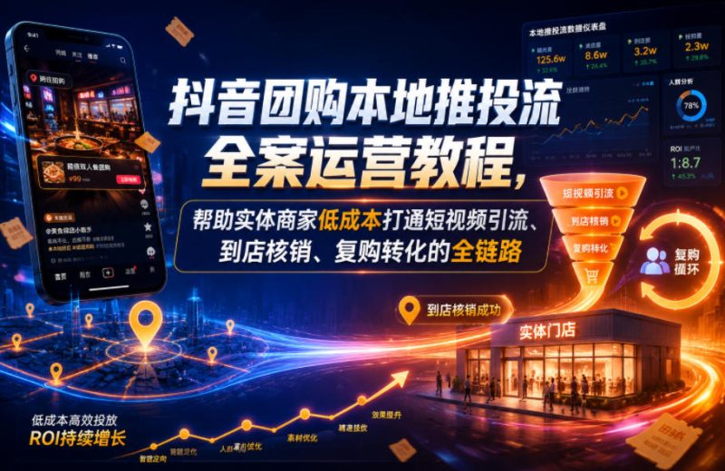 抖音团购本地推投流全案运营教程,帮助实体商家低成本打通短视频引流、到店核销、复购转化的全链路 - 严选资源大全 - 严选资源大全