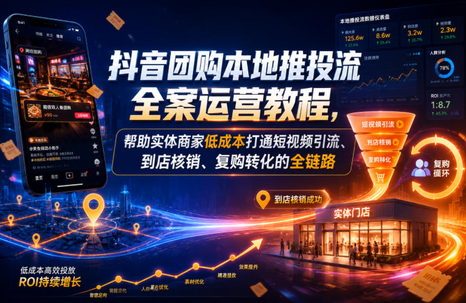 抖音团购本地推投流全案运营教程，帮助实体商家低成本打通短视频引流、到店核销、复购转化的全链路 - 严选资源大全