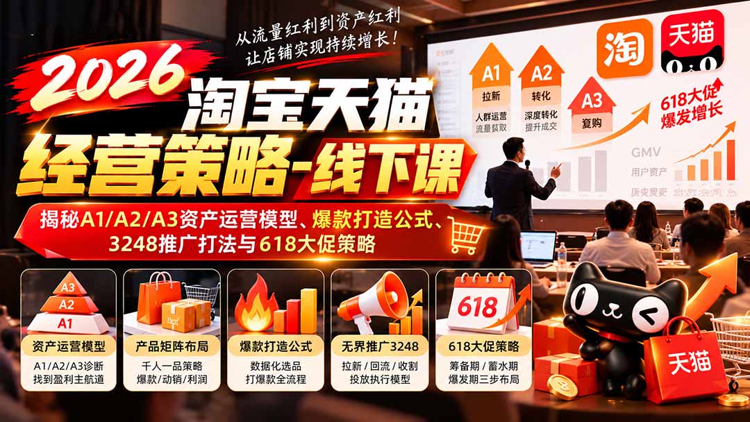 2026淘宝天猫经营策略-线下课：揭秘A1/A2/A3资产运营模型、爆款打造公式、3248推广打法与618大促策略 - 严选资源大全