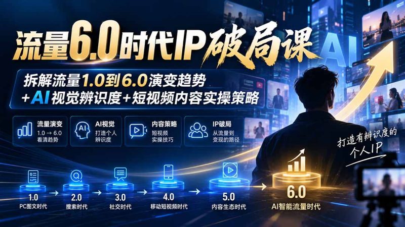 流量6.0时代IP破局课-更新:拆解流量1.0到6.0演变趋势+AI视觉辨识度+短视频内容实操策略 - 严选资源大全 - 严选资源大全