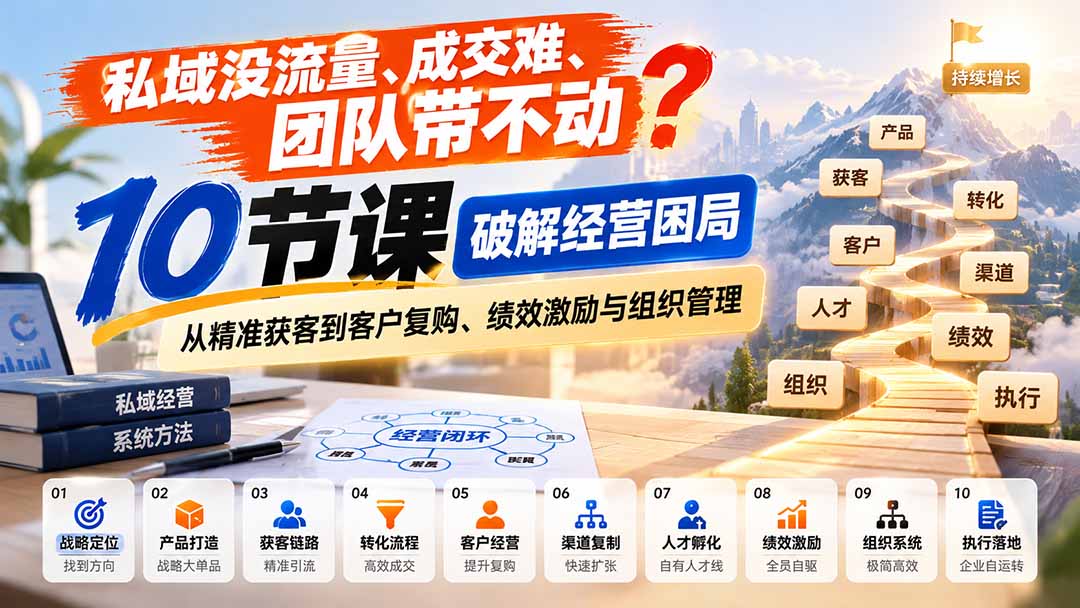 私域没流量、成交难、团队带不动？10节课破解经营困局，从精准获客到客户复购、绩效激励与组织管理 - 严选资源大全