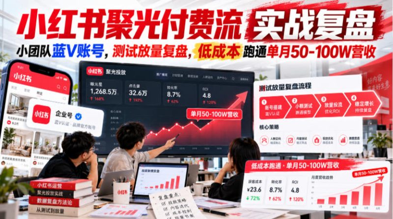 小红书聚光付费流实战复盘|小团队蓝V账号,测试放量复盘,低成本跑通单月50‑100W营收【文档】 - 严选资源大全 - 严选资源大全