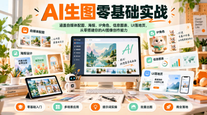 AI生图零基础实战，涵盖自媒体配图、海报、IP角色、信息图表、UI落地页，从零搭建你的AI图像创作能力 - 严选资源大全