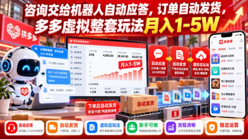 咨询交给机器人自动应答，订单自动发货，多多虚拟整套玩法月入1-5W【揭秘】 - 严选资源大全 - 严选资源大全