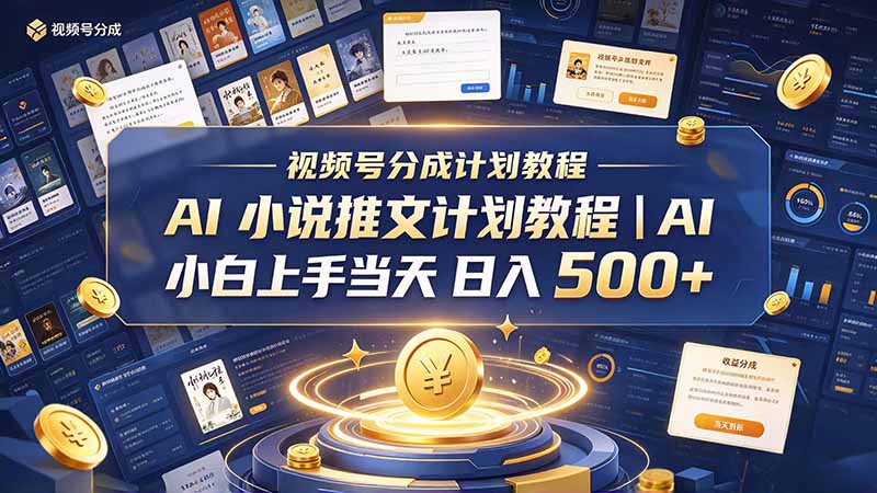 最新视频号分成计划教程|AI 小说推文,小白上手当天日入 500+ - 严选资源大全