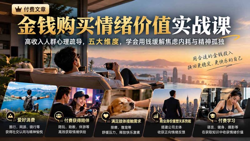 付费文章:金钱购买情绪价值实战课|高收入人群心理疏导,五大维度,学会用钱缓解焦虑内耗与精神孤独 - 严选资源大全 - 严选资源大全