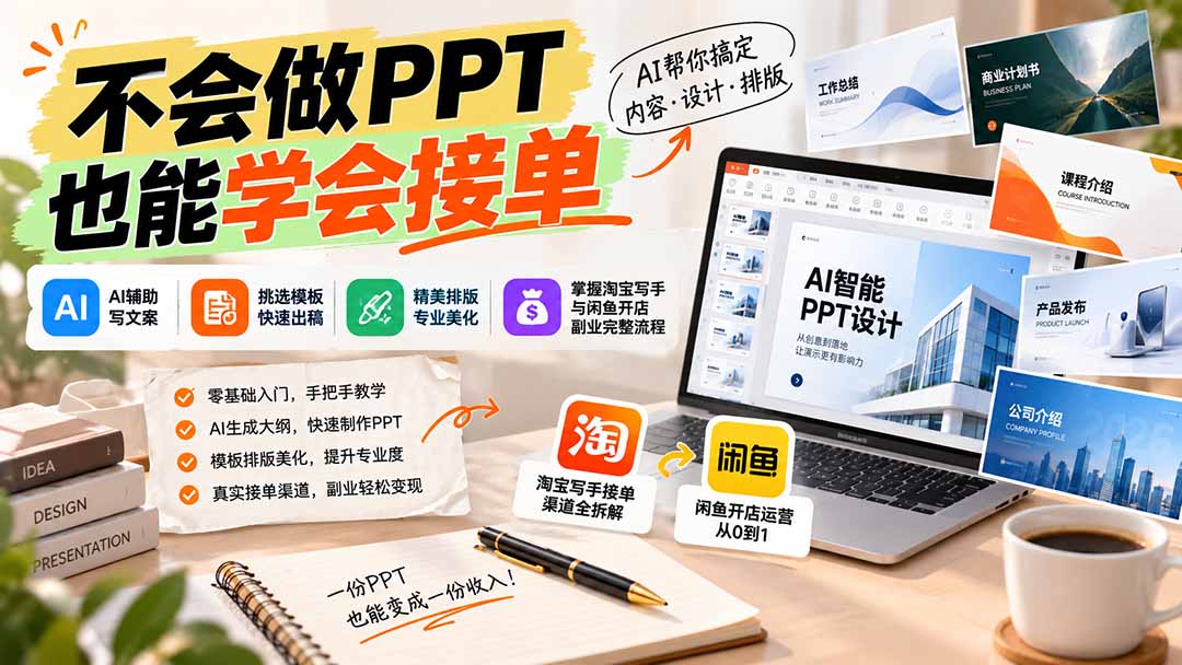 不会做PPT也能学会接单：AI辅助写文案、挑模板、做排版，掌握淘宝写手与闲鱼开店副业完整流程 - 严选资源大全