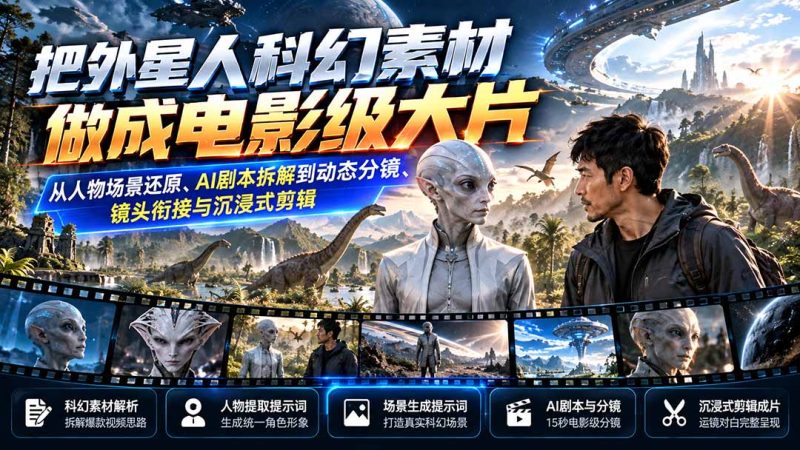 把外星人科幻素材做成电影级大片：从人物场景还原、AI剧本拆解到动态分镜、镜头衔接与沉浸式剪辑 - 严选资源大全 - 严选资源大全