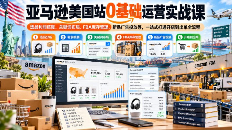 亚马逊美国站0基础运营实战课｜选品利润核算、关键词布局、FBA库存管理、新品广告投放等，一站式打通开店到出单全流程 - 严选资源大全 - 严选资源大全