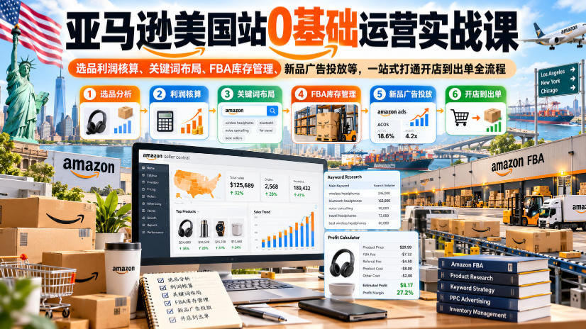 亚马逊美国站0基础运营实战课｜选品利润核算、关键词布局、FBA库存管理、新品广告投放等，一站式打通开店到出单全流程 - 严选资源大全