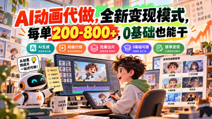AI动画代做,全新变现模式,每单200-800+,0基础也能干【揭秘】 - 严选资源大全