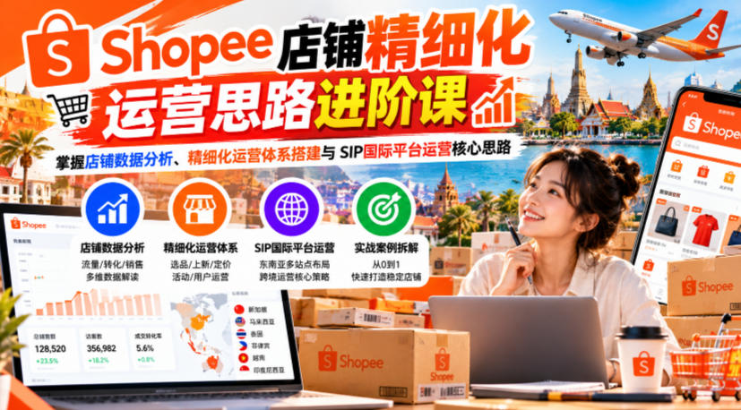 Shopee店铺精细化运营思路进阶课,掌握店铺数据分析、精细化运营体系搭建与SIP国际平台运营核心思路 - 严选资源大全