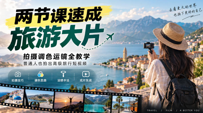两节课速成旅游大片｜拍摄调色运镜全教学，普通人也拍出高级旅行短视频 - 严选资源大全