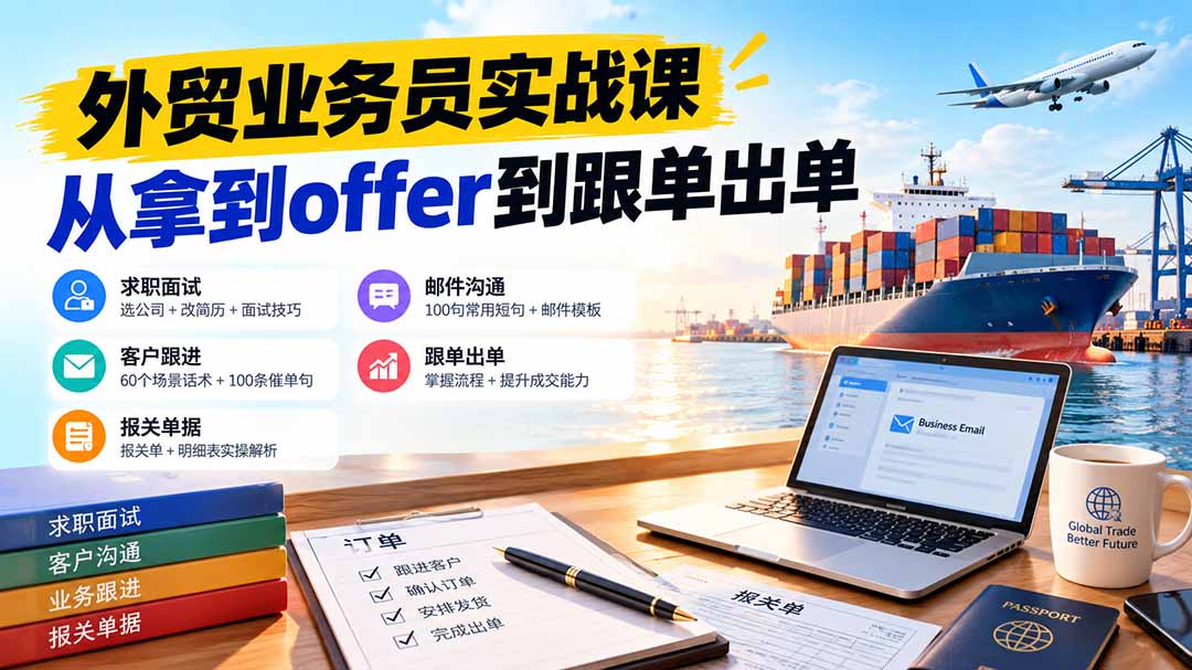 外贸业务员从求职到出单实战课:教你筛选优质公司、优化简历、应对面试、客户跟进催单及出口报关操作篇 - 严选资源大全